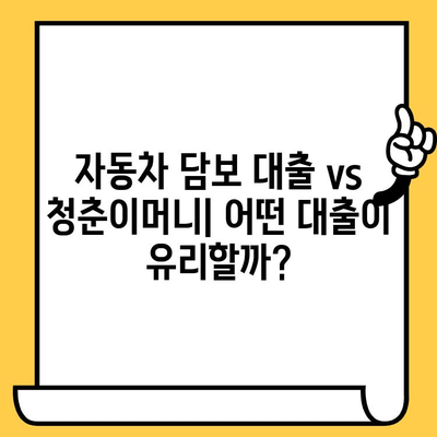 자동차 담보 대출, 청춘이머니 등 무입고 옵션 비교 분석| 나에게 맞는 대출 찾기 | 자동차 담보 대출, 청춘이머니, 무입고, 대출 비교