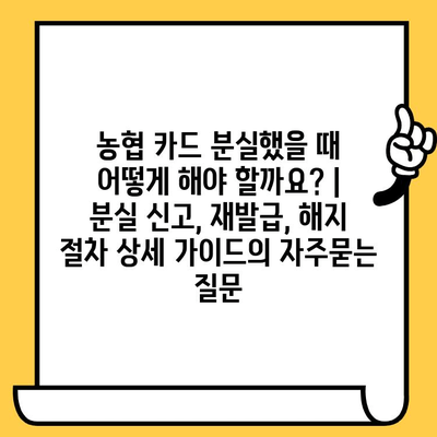 농협 카드 분실했을 때 어떻게 해야 할까요? | 분실 신고, 재발급, 해지 절차 상세 가이드