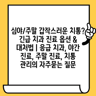 심야/주말 갑작스러운 치통? 긴급 치과 진료 옵션 & 대처법 | 응급 치과, 야간 진료, 주말 진료, 치통 관리