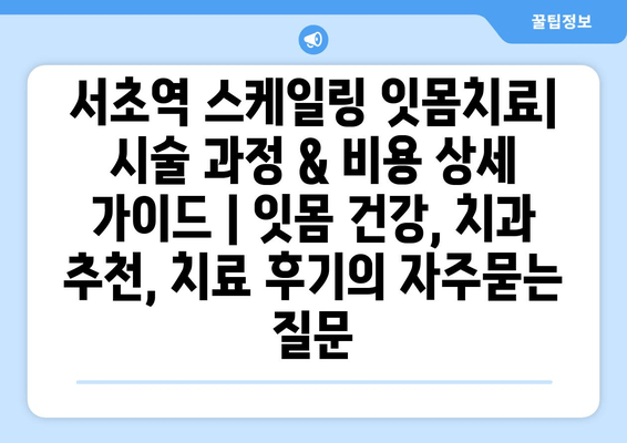 서초역 스케일링 잇몸치료| 시술 과정 & 비용 상세 가이드 | 잇몸 건강, 치과 추천, 치료 후기