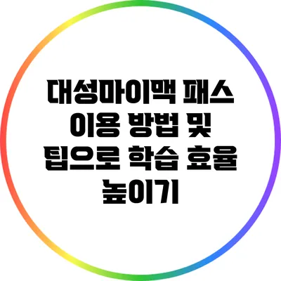 대성마이맥 패스 이용 방법 및 팁으로 학습 효율 높이기