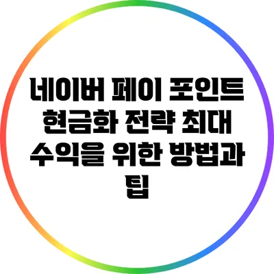 네이버 페이 포인트 현금화 전략: 최대 수익을 위한 방법과 팁