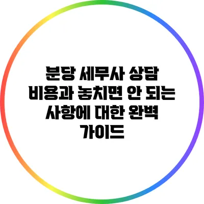 분당 세무사 상담 비용과 놓치면 안 되는 사항에 대한 완벽 가이드