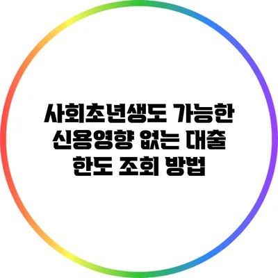 사회초년생도 가능한 신용영향 없는 대출 한도 조회 방법