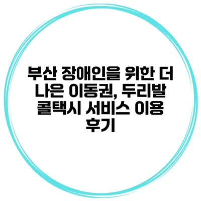부산 장애인을 위한 더 나은 이동권, 두리발 콜택시 서비스 이용 후기