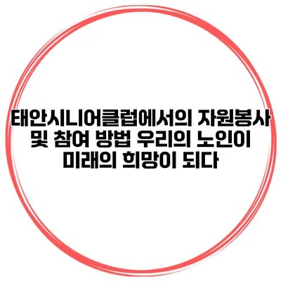 태안시니어클럽에서의 자원봉사 및 참여 방법: 우리의 노인이 미래의 희망이 되다